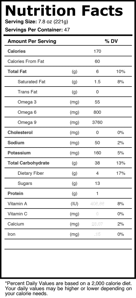 Screenshot of nutritional information for Açaí