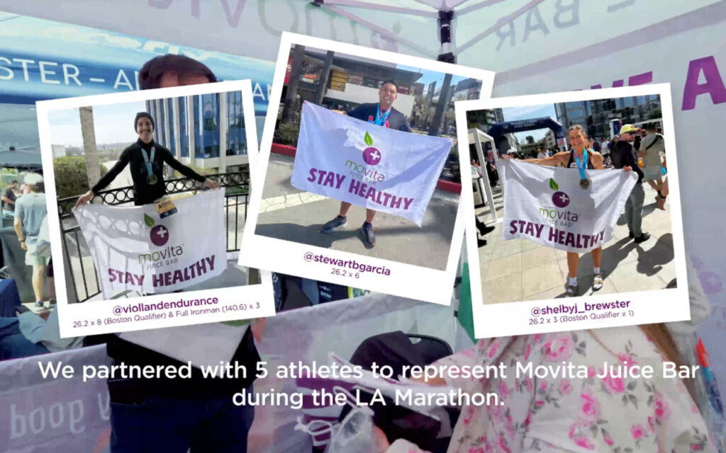 Athletes representing Movita Juice Bar at the 2025 Los Angeles Marathon