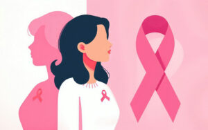 Illustration cartoon of women wearing pink ribbons
